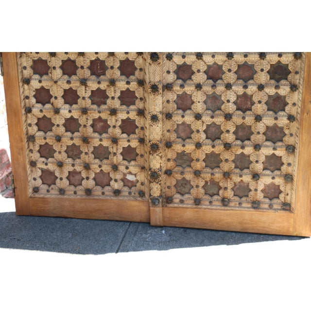 19th Century Moroccan Handcrafted Temple Entry Double Doors | Iron, Bronze & Wood | Architectural Salvage For Sale - Image 10 of 18
