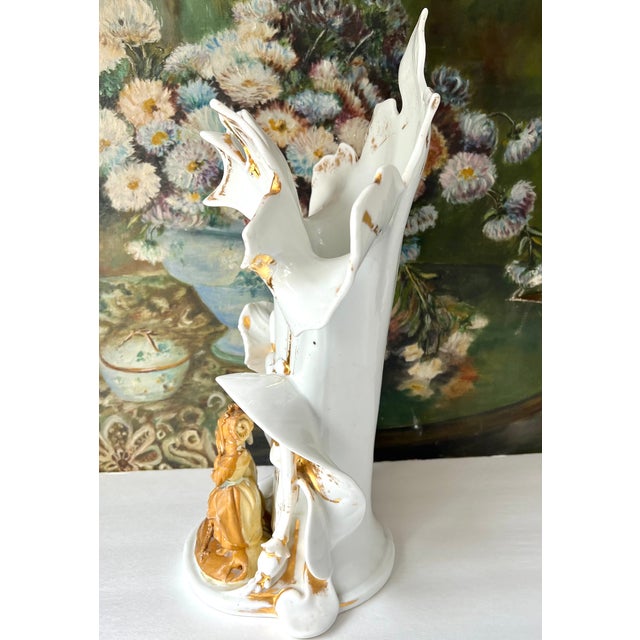 Ceramic Large Old Paris Antique Porcelain Figural Spill Vase For Sale - Image 7 of 13