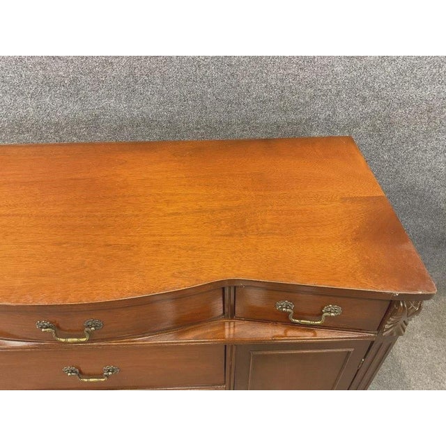 Mid 20th Century Vintage Mahogany Bow Front Server Sideboard Buffet Cabinet Brass Hardware Traditional Dining Room Storage For Sale - Image 5 of 10