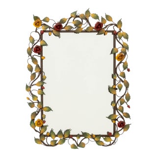Floral Tole Painted Framed Mirror For Sale