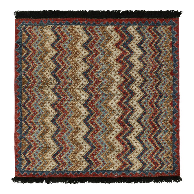 2010s Rug & Kilim’s Antique Tribal Style Rug in Red, Blue, Brown & White Patterns For Sale