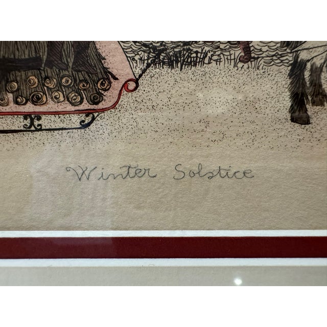 Printmaking Materials Mid 20th Century Cuca Romley Winter Solstice Hand Colored Etching Signed Limited Edition Framed For Sale - Image 7 of 11