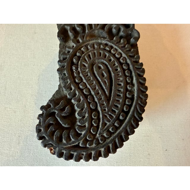 Mid 20th Century Vintage Wood Block Fabric Stamp, Paisley Design For Sale - Image 5 of 9