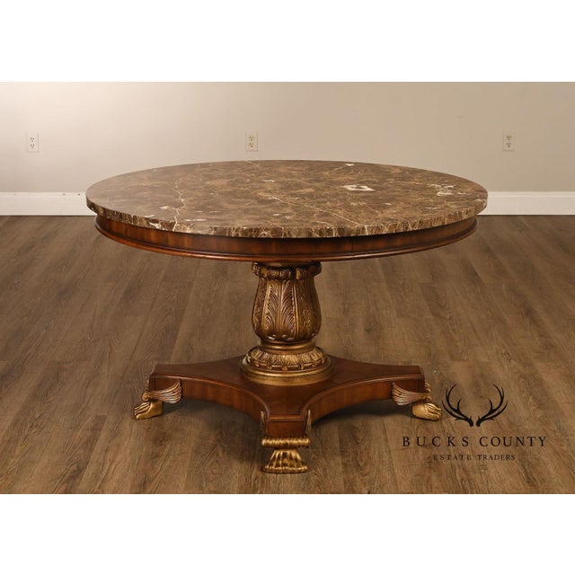 Drexel Neoclassical Revival Round Marble Top Pedestal Dining or Center Table With Claw Feet For Sale - Image 9 of 18