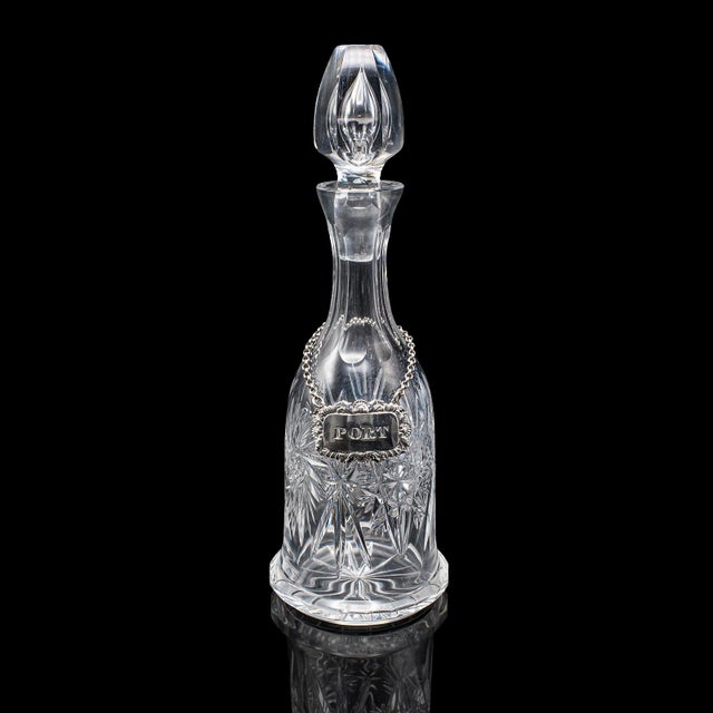 English Vintage Port Decanter, English, Glass, Silver Label, Spirit Bottle, Mid Century For Sale - Image 3 of 12