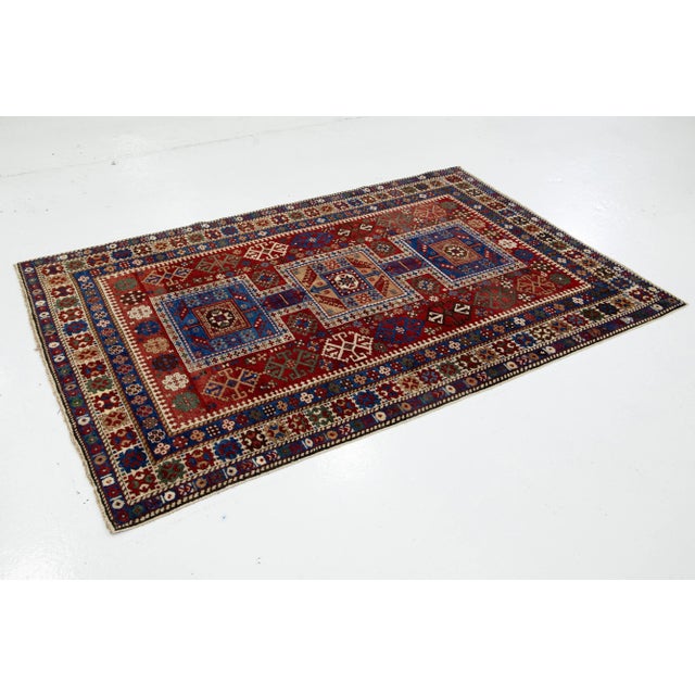 Islamic 5 X 7 Vintage Caucasian Red Wool Rug With Allover Geometric Motif For Sale - Image 3 of 8