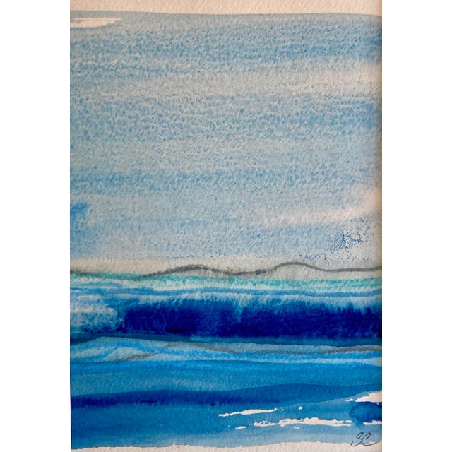Abstract Contemporary Original Abstract Beach Seascape Mixed-Media Drawing by Stephanie Cate, Framed For Sale - Image 3 of 5