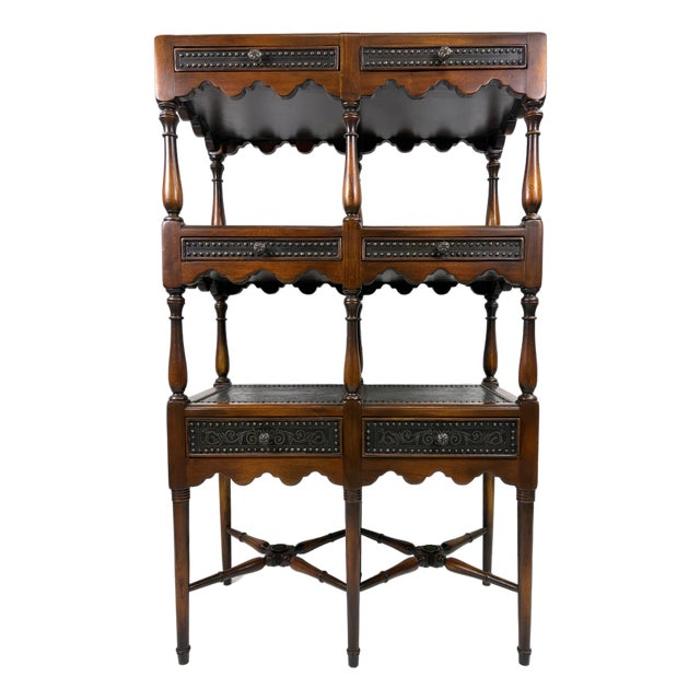 Theodore Alexander Handsome Walnut and Brass Etagere For Sale