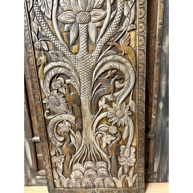 Mid-Century Modern Vintage Carved Tree of Life Barn Door – Handcrafted Decorative Wall Art Panel 83x36 For Sale - Image 3 of 7