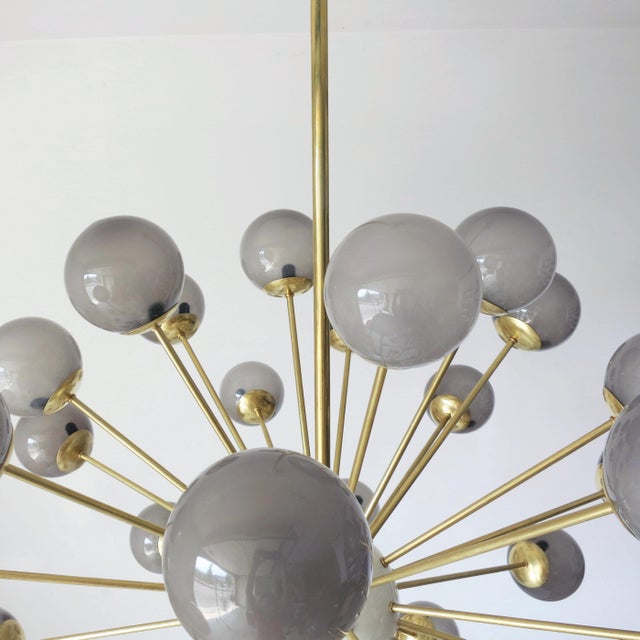 21st Century Nova Polished Brass Glossy Gray Murano Sputnik Chandelier by Fabio LTD For Sale - Image 6 of 7