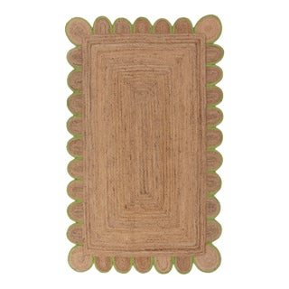 Green Scallop Edge With Natural Jute Rug 6x9Ft. For Sale
