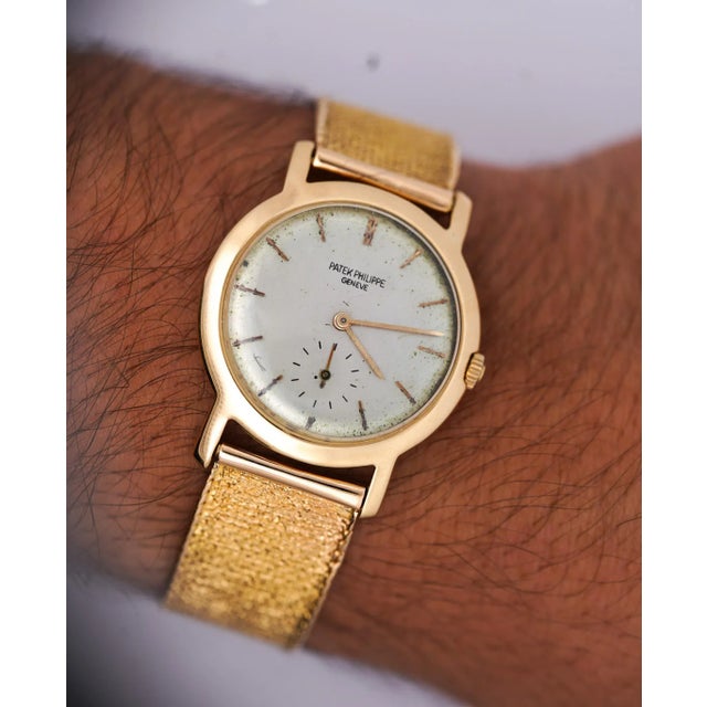 Metal Patek Philippe Geneve Vintage 2506 Manual 18k Gold Mesh Bracelet Watch For Sale - Image 7 of 12