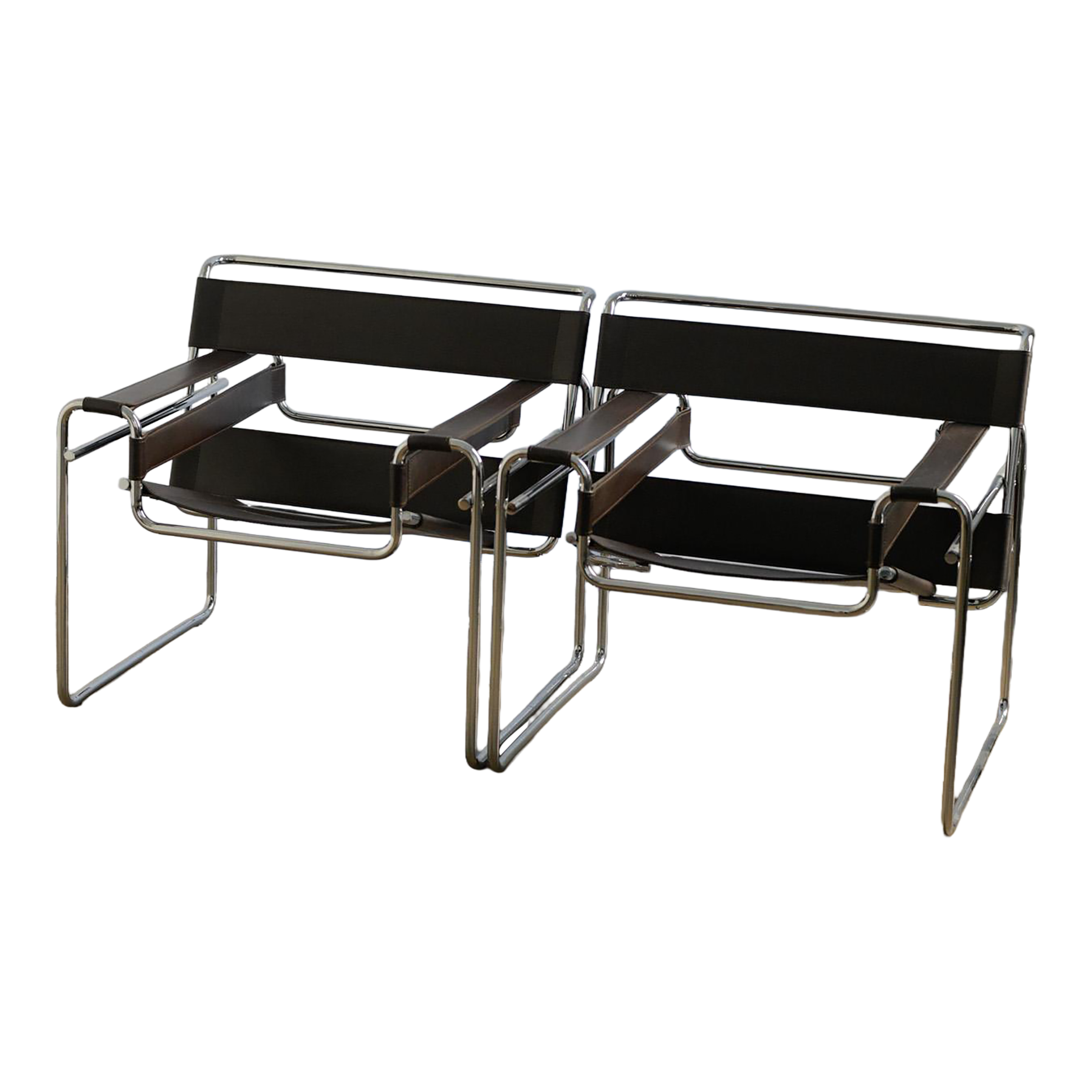 Attributed to Marcel Breuer Wassily Chairs in Brown Leather for