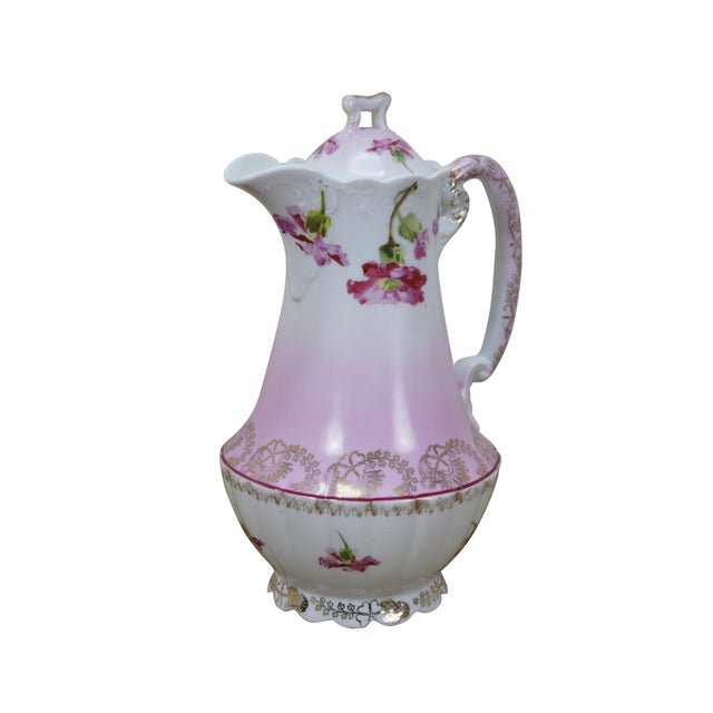 Late 19th century Austrian porcelain chocolate pot / teapot. White porcelain with bowl shaped base and tall tapered body...