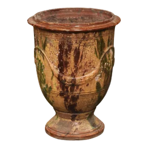 Large French 19th Century Boisset Anduze Jar with Brown, Green Glaze and Swags