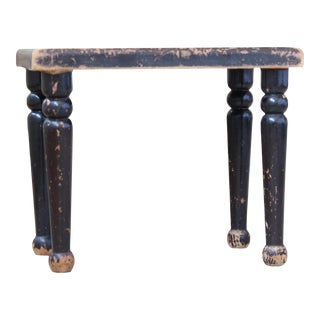 Antique Hand Turned Footstool/ Distressed Black For Sale