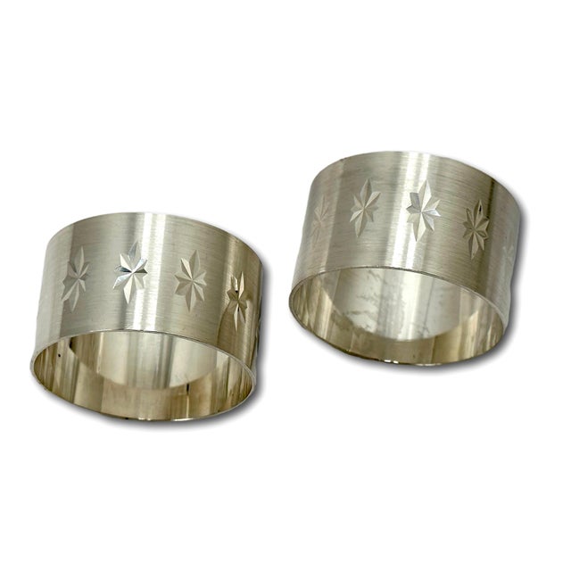 Metal Fine Pair of Mid Century Birmingham England High Grade Britania Sterling Silver Napkin Rings - Circa 1967 For Sale - Image 7 of 11