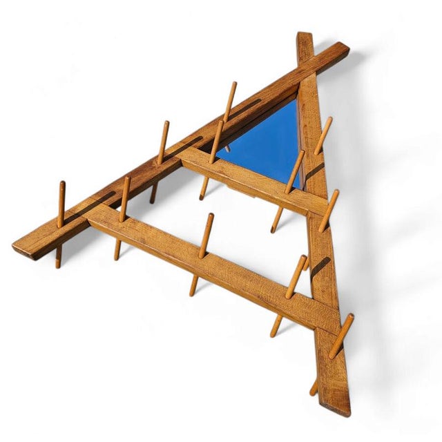 Triangular Wooden Wall Coat Rack with Mirror at the Top, 1960s For Sale - Image 4 of 12