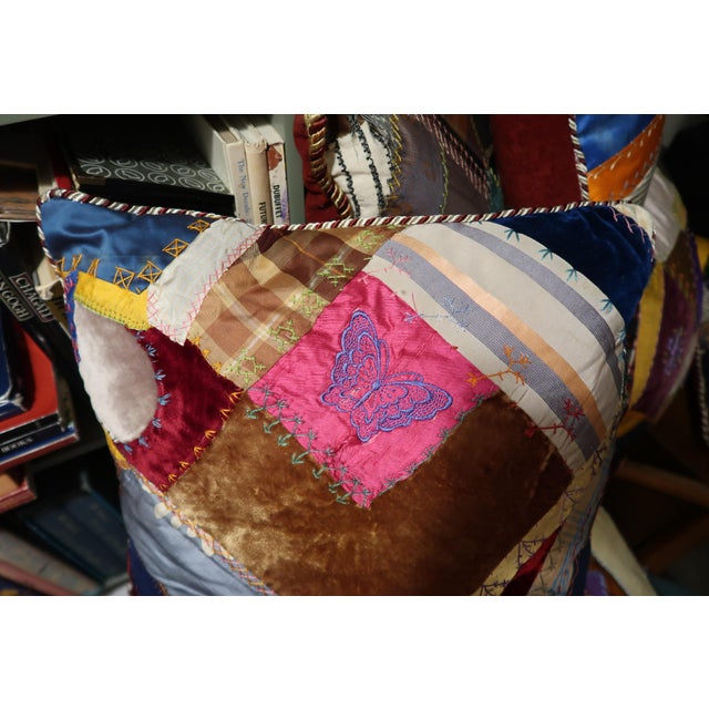 1870s Antique Crazy Quilt Pillow 18 Inches 3 For Sale In Detroit - Image 6 of 8