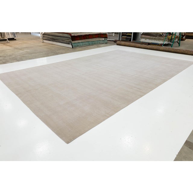 12x18 Modern Handmade Solid Beige Oversized Area Rug - 100% Wool For Sale - Image 4 of 10