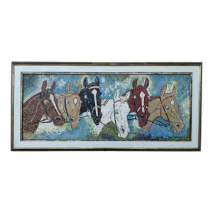 Rare Tracy S Brown 1958 Mid Century Mosaic Ceramic Tile Horses Wall Art Panel Framed