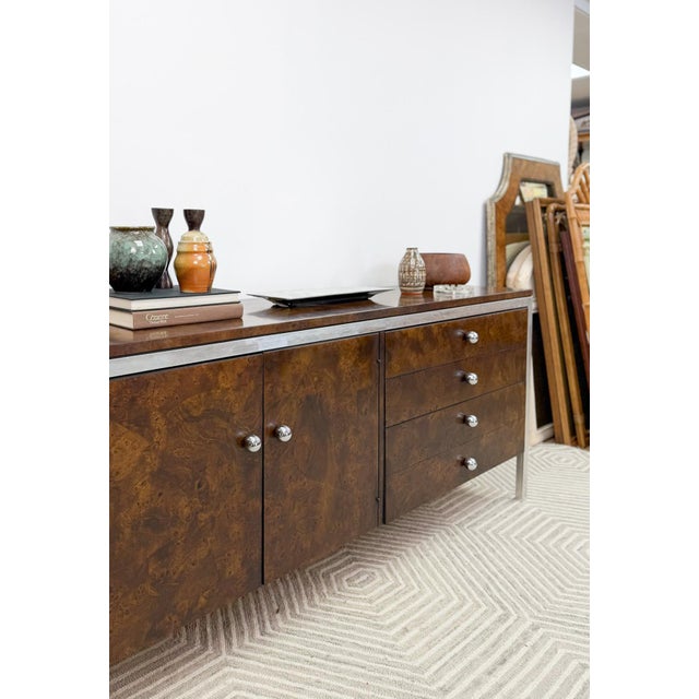 Mid 20th Century Tomlinson Burlwood Credenza Chrome Details Doors Drawers, Buffet, Console For Sale - Image 18 of 18