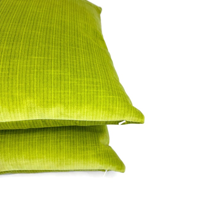 Schumacher Antique Strie Velvet in Lime Pillow Cover - 69776 Cushion Case For Sale In Portland, OR - Image 6 of 7