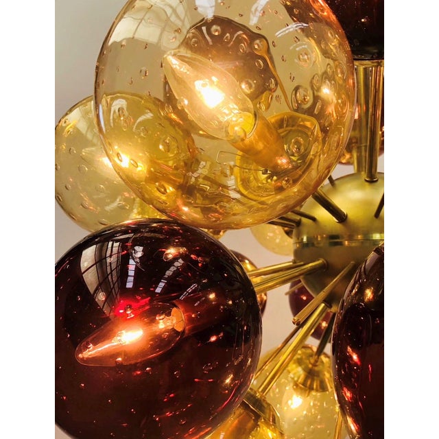 Italian 21st Century Ventiquattro Natural Brass Mixed Murano Sputnik Chandelier by Fabio LTD For Sale - Image 3 of 6