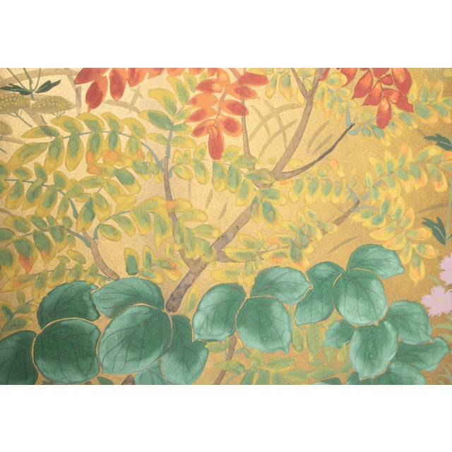 Brass "Seven Autumn Flowers" by Essen, Late Showa Era Japanese Byobu Screen For Sale - Image 8 of 18