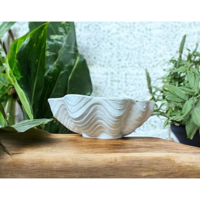Large Vintage Stoneware Clamshell Bowl Decor Planter For Sale - Image 6 of 9