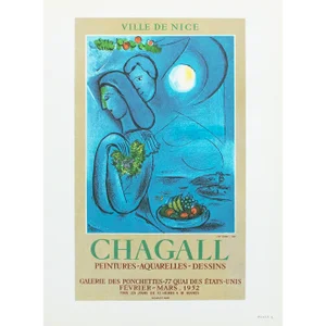 1966 After M. Chagall, "Paintings, Watercolors, Drawings - Ponchettes Gallery 1952 Exhibit" Poster