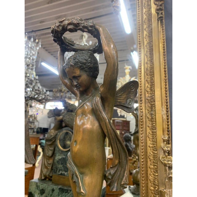 Antique French Mantel Clock in Bronze and Marble, 1850 For Sale - Image 3 of 11