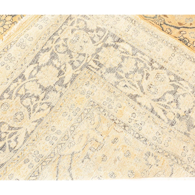 Fine Antique Persian Meshad Botanic Yellow Hand Knotted Wool Rug For Sale - Image 9 of 9