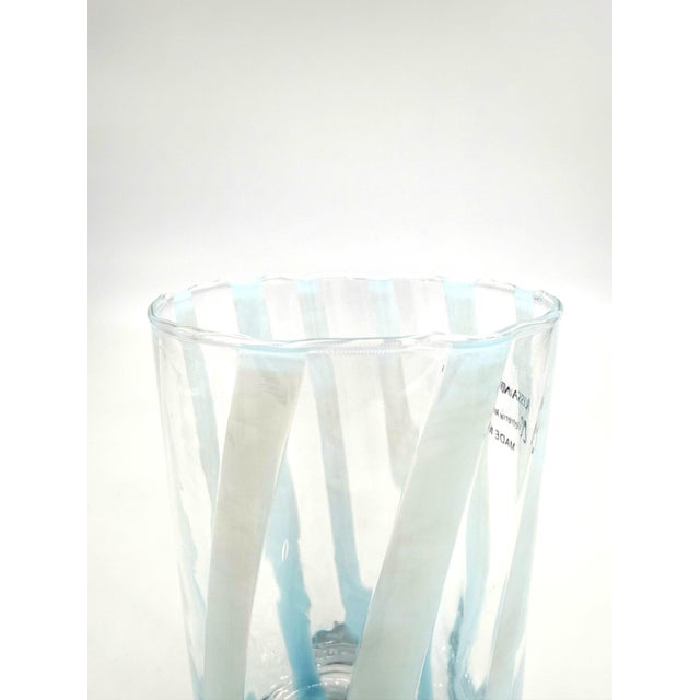 Glass Alessandro Coppola Murano Art Glass Tumblers With Blue Ribbon Pattern - Set of 6 For Sale - Image 7 of 9
