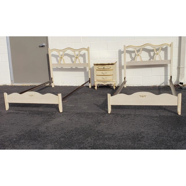 Pair of Mid-Century French Country Twin Size Bedframes and Bedside Chest Set For Sale - Image 13 of 13