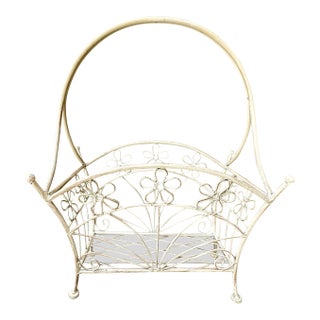 Vintage 20th Century Iron Newspaper/Magazine Rack/Basket With Handle For Sale