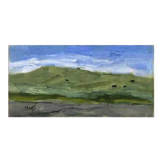 Quiet Places Collection — Yolo County Cows Plein‑Air Landscape (6″×12″, Original Oil on Masonite) For Sale