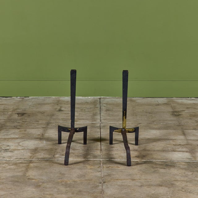 Pair of Brass Andirons by Saarinen Swanson Group For Sale In Los Angeles - Image 6 of 11