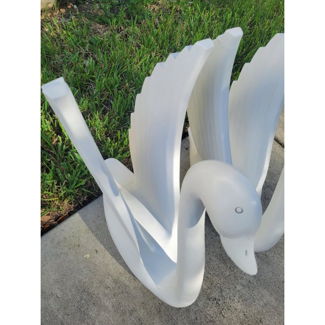 Vintage Monumental Carved Wood White Gloss Swan Form Table Base End Table- a Pair For Sale In West Palm - Image 6 of 10