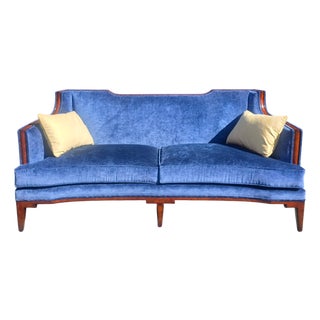 Late 20th Century Theodore Alexander European Style Jule Sofa in Blue Velvet. For Sale