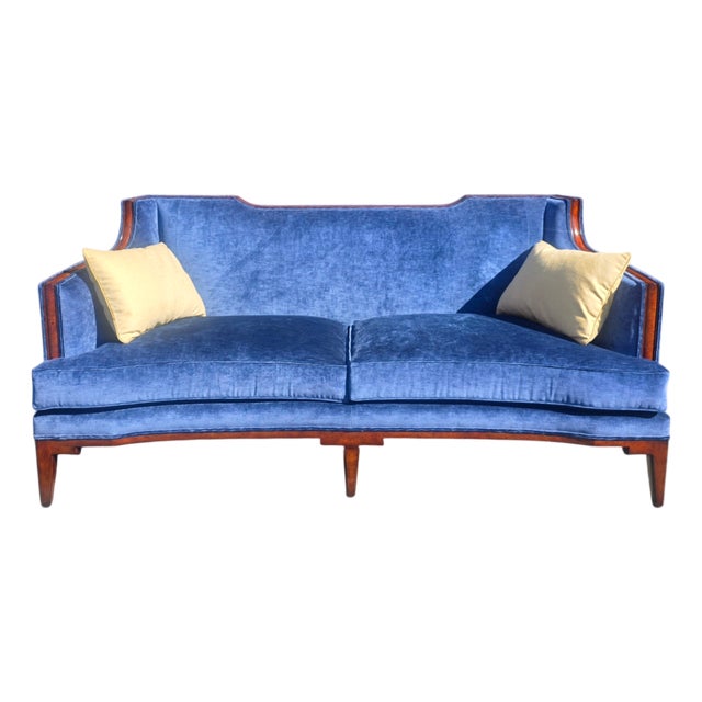Late 20th Century Theodore Alexander European Style Jule Sofa in Blue Velvet. For Sale