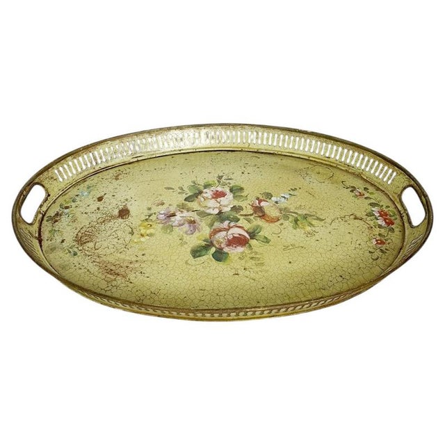 Hand-Painted Green Metal Tray, France, 1800s For Sale - Image 11 of 11