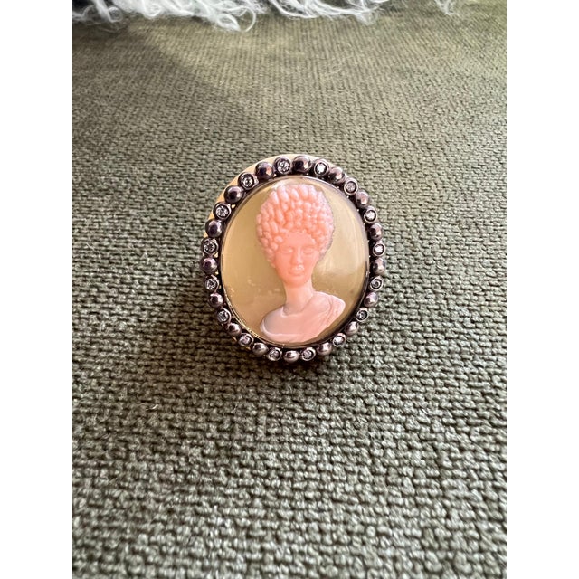 Miriam Salat Mythological Roman Cameo Resin Ring Set In Sterling Silver & Topaz For Sale - Image 14 of 18