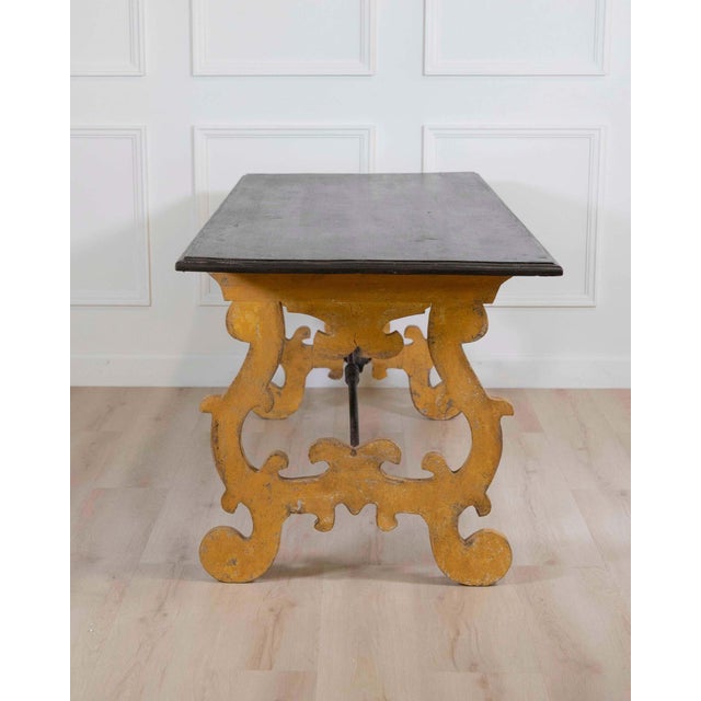 19th Century 19th Century Large Italian Lacquered Lyre Table in Siena Yellow and Dark Brown For Sale - Image 5 of 8