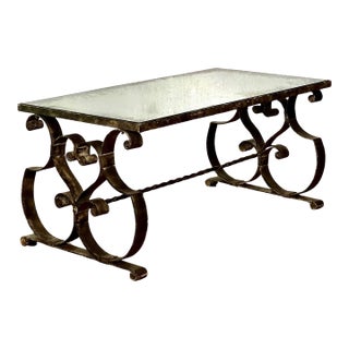 1940s French Art Deco Iron and Eglomise Mirror Top Coffee Table For Sale