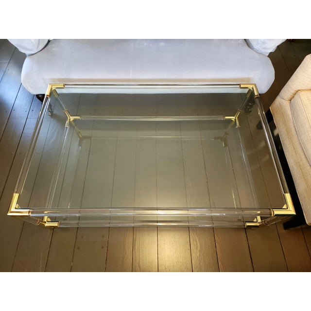 Charles Hollis Jones Lucite Gold Metal Glass Tiered Cocktail Table For Sale - Image 4 of 12