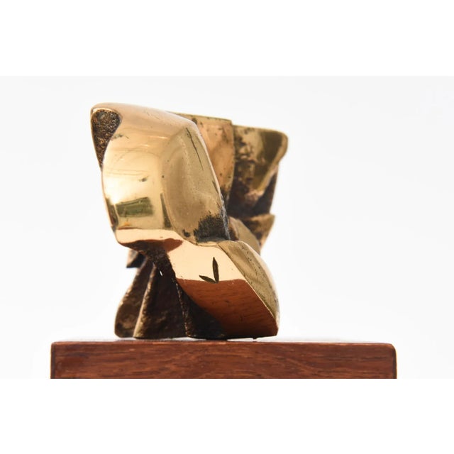 Brass Vintage Signed Initialed Brass Bronze and Wood Small Abstract Sculpture For Sale - Image 8 of 9