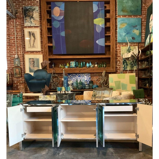 Silver Vintage Boho Ello Six Door Stack Mirror Credenza For Sale - Image 8 of 10