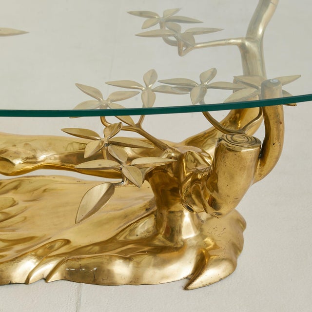 Gold Belgian Brass Bonsai Coffee Table With Oval Glass Top Attributed to Willy Daro, 1970s For Sale - Image 8 of 10
