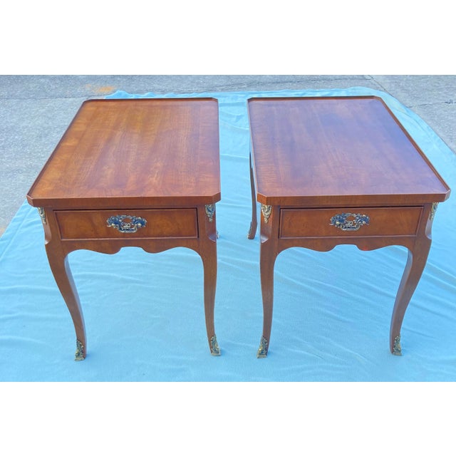 1950s Henredon Fine Furniture Walnut Side Tables With Floral Brass
